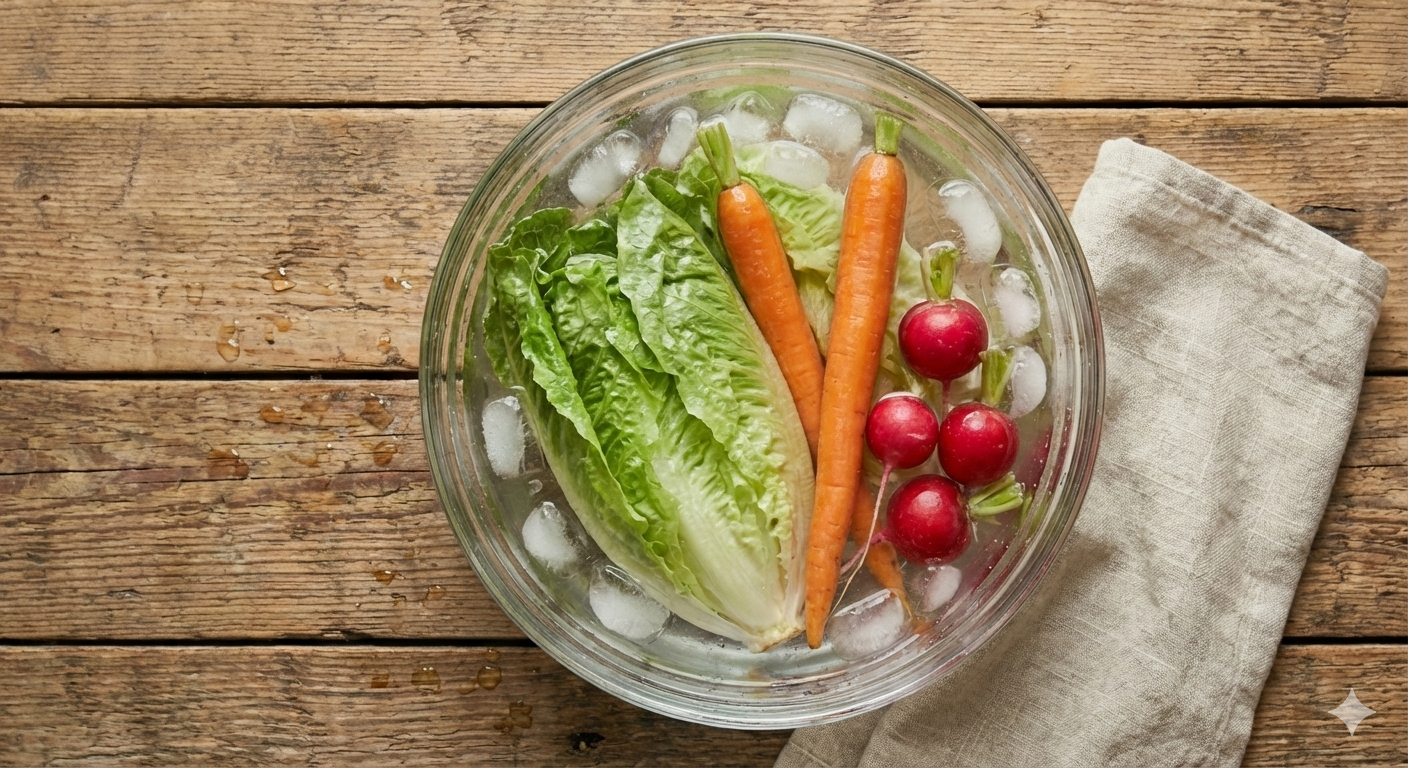 Comment redonner du croquant aux légumes flétris (carottes, salades) avec un choc thermique